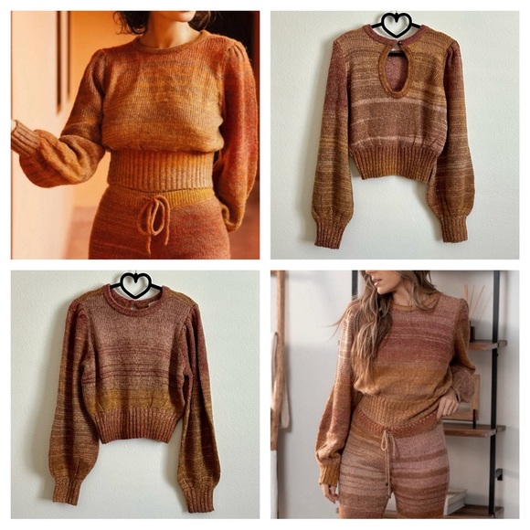 L*SPACE Rust Orange Red Balloon Sleeve Cropped Juniper Sweater Size S - Picture 3 of 10